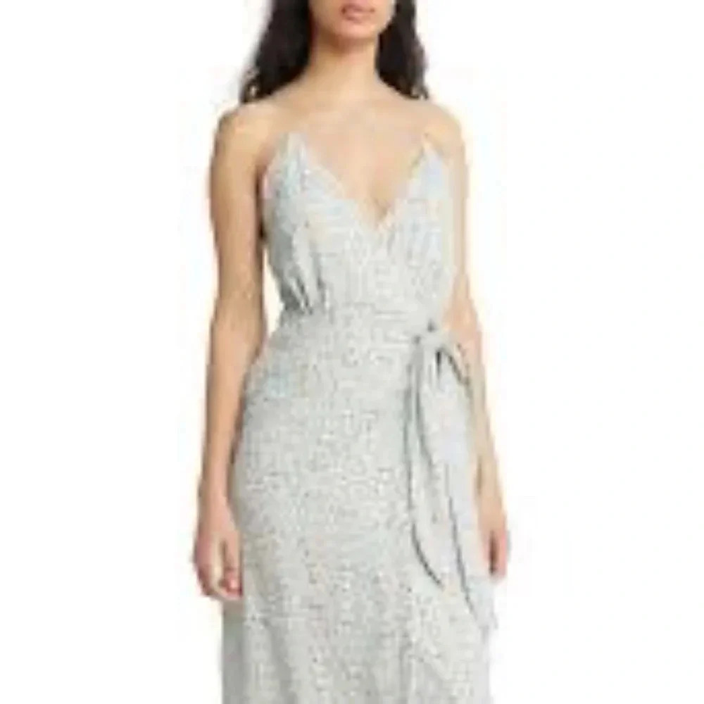 NWOT WAYF Electric Floral Wrap‎ Dress- Blue Ditsy Sz 8